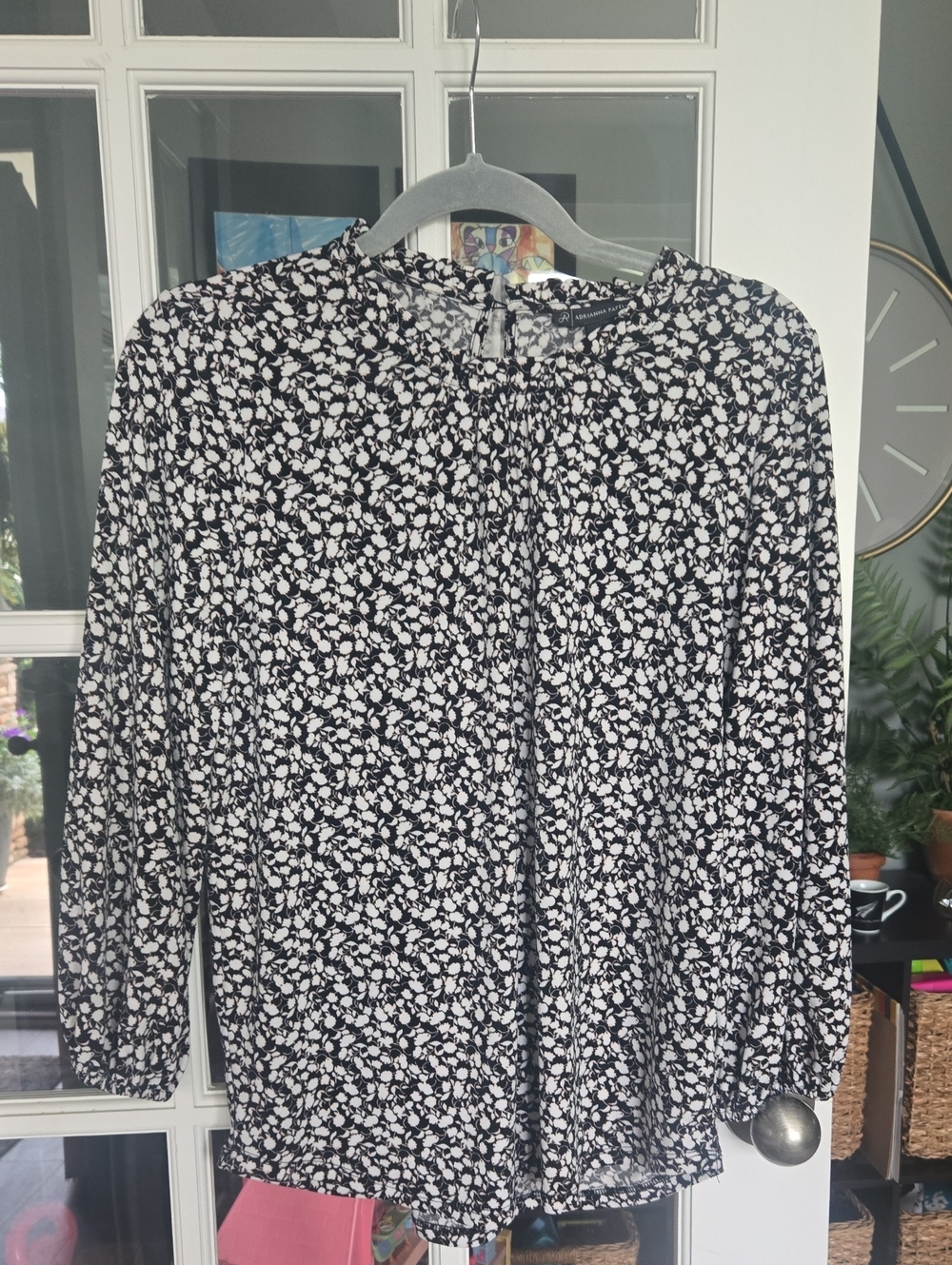 Adrianna Papell Black and White Floral Print Top